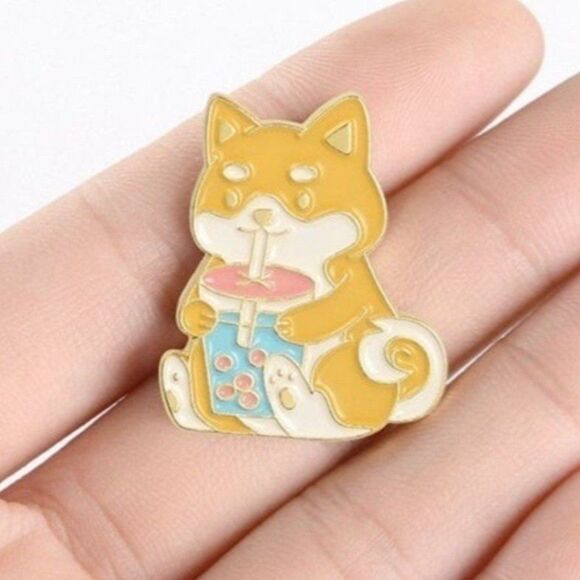 Kawaii Corgi Boba Love Enamel Pin! - Picture 2 of 4
